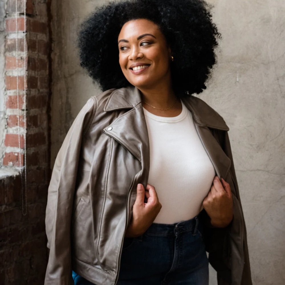 ABLE Maha Leather Jacket in Slate